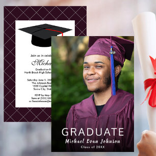 Purple White Photo Graduation Class of Party Invitation