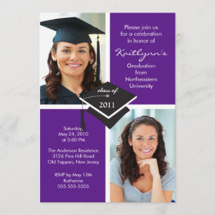 Purple & White Photo Graduation Invitation
