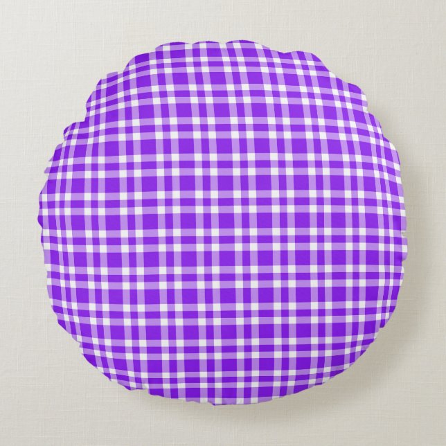 Purple White Plaid Pattern Round Cushion (Front)