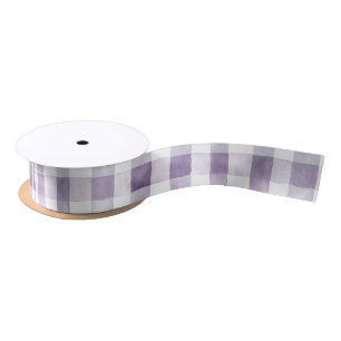 Purple White Plaid Stripes Birthday Satin Ribbon