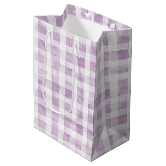 Purple White Plaid Stripes Medium Gift Bag (Front Angled)