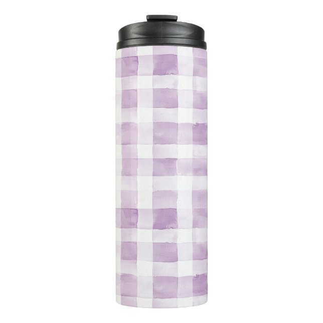 Purple White Plaid Stripes Thermal Tumbler (Front)