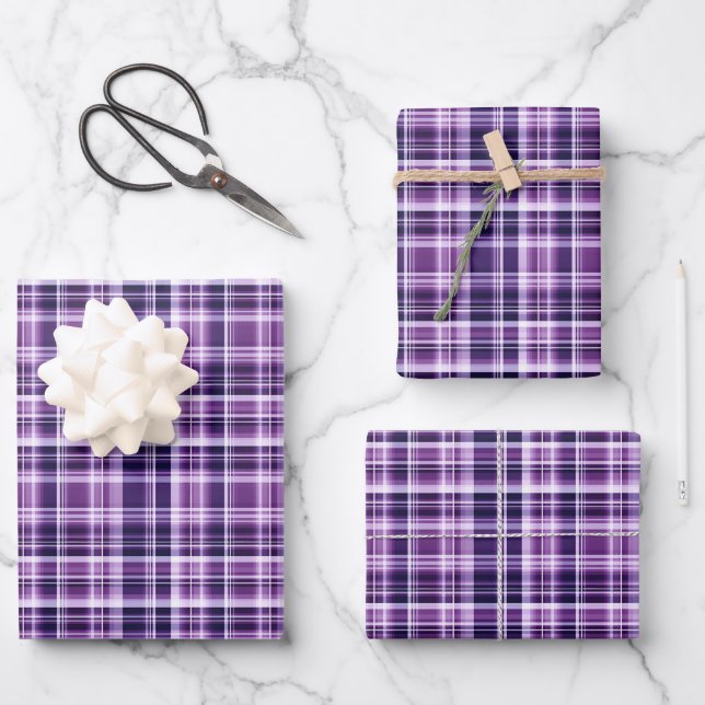 Purple & White Plaid Wrapping Paper Sheet (Front)