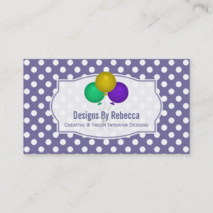 Purple White Polka-dot: Balloons Business Cards