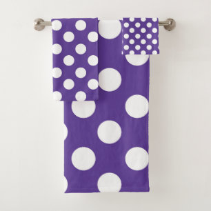 Purple & White Polka Dots Dot Bath Towel Set