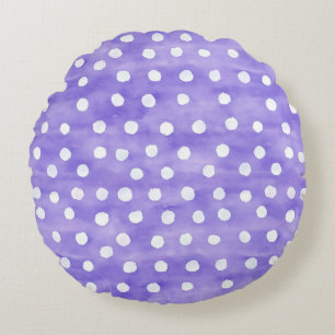 Purple White Polka Dots Round Cushion