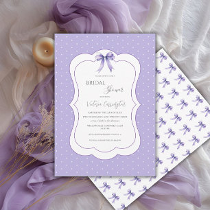 Purple White Polkadots Elegant Bridal Shower Invitation