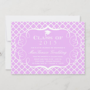 Purple + white quatrefoil graduation announcement