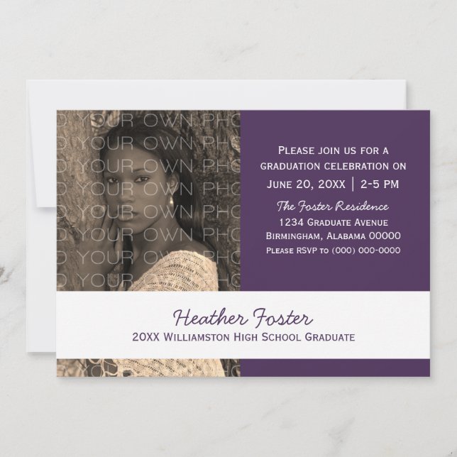 Purple/White School Colour Blocks Grad Invite (Front)