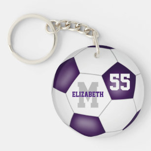 purple white school colours girls boys soccer key ring