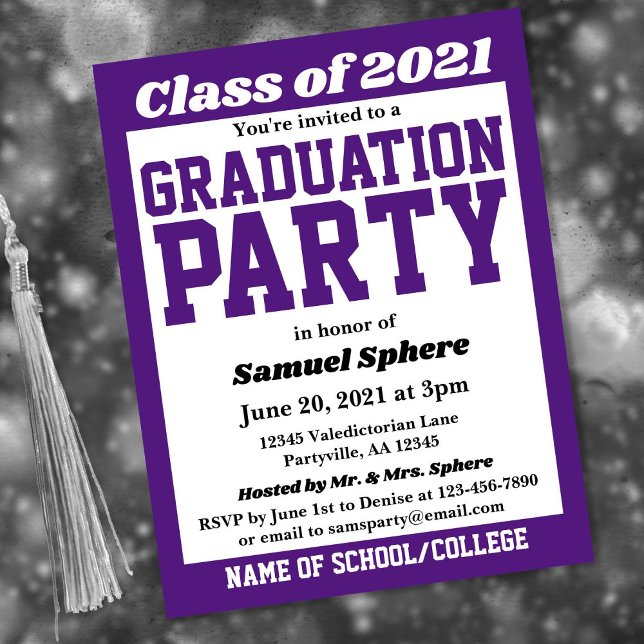 Purple White School Colours Graduation Invitation (Creator Uploaded)