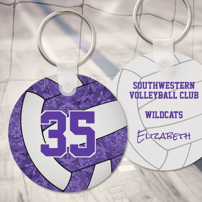 purple white school team colors girls volleyball key ring (Creator Uploaded)