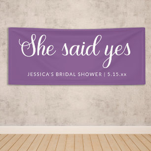 Purple White She Said Yes Bridal Shower  Banner