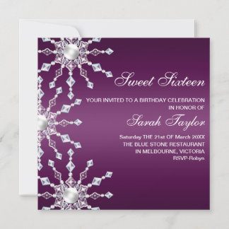 Purple & White Shimmer Snowflake Birthday Invite