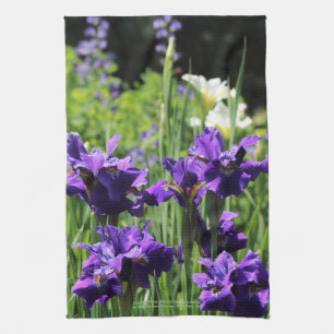 Purple & White Siberian Iris, False Indigo Tea Towel