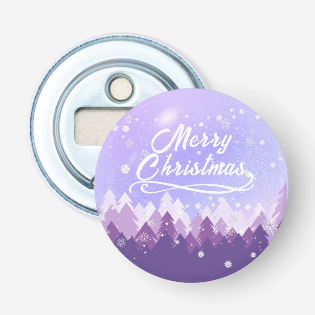 Purple White Snow Peaceful Forest Merry Christmas Bottle Opener (Front)