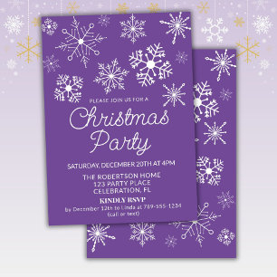 Purple White Snowflakes Christmas Party Invitation