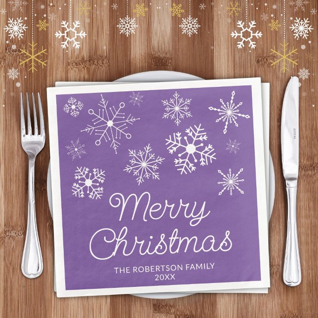 Purple White Snowflakes Christmas Party Napkin (Creator Uploaded)