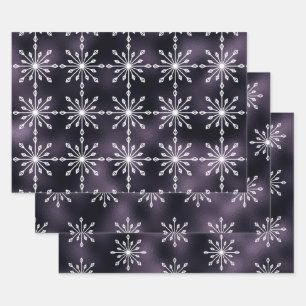 Purple White Snowflakes Christmas Wrapping Paper Sheet