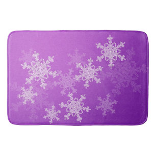 Purple White Snowflakes Minimalist Christmas Bath Mat