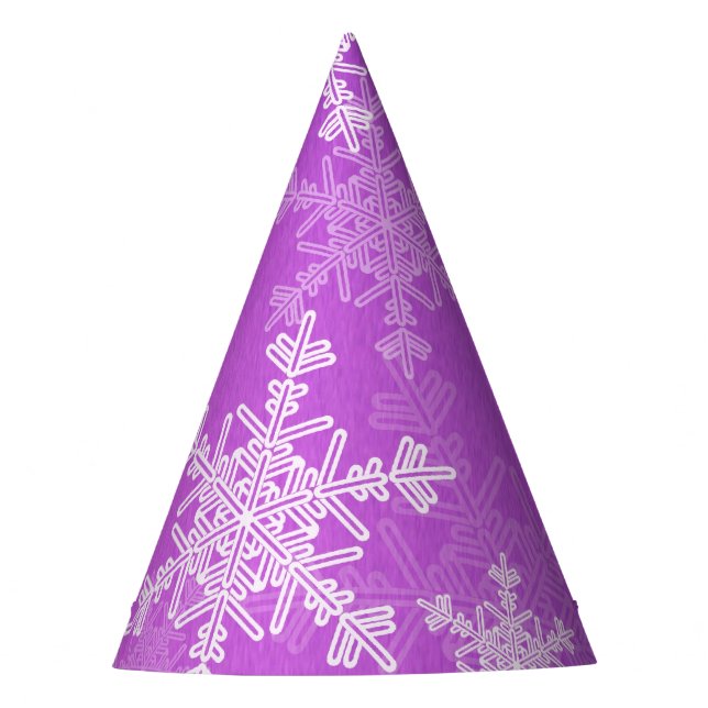 Purple White Snowflakes Minimalist Christmas Party Hat (Front)