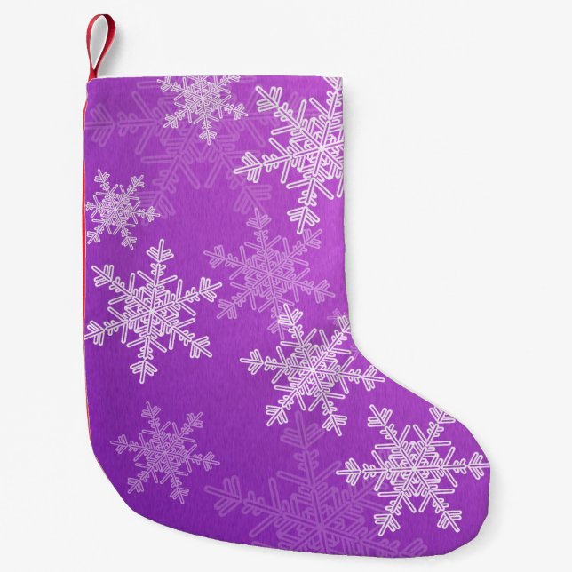 Purple White Snowflakes Minimalist Christmas Small Christmas Stocking (Front)