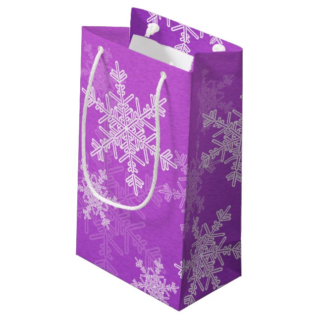 Purple White Snowflakes Minimalist Christmas Small Gift Bag (Back Angled)