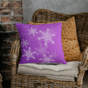 Purple White Snowllakes Minimalist Christmas Cushion