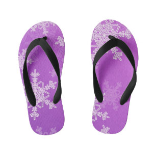 Purple White Snowllakes Minimalist Christmas Kid's Thongs