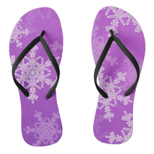 Purple White Snowllakes Minimalist Christmas Thongs