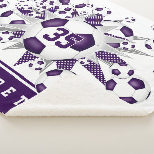 purple white soccer balls stars girls sports room sherpa blanket