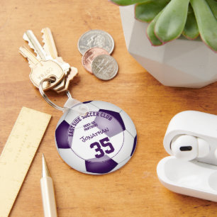 purple white soccer team colours kids sports gifts key ring