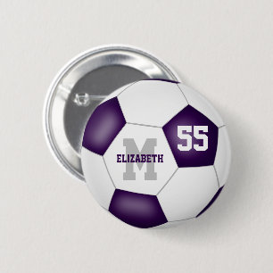 purple white soccer team colours personalised 6 cm round badge