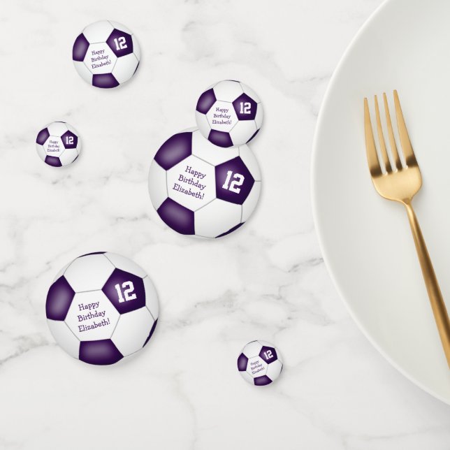 purple white sports birthday party soccer ball confetti (Group)