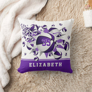 purple white sports room girls basketballs stars cushion