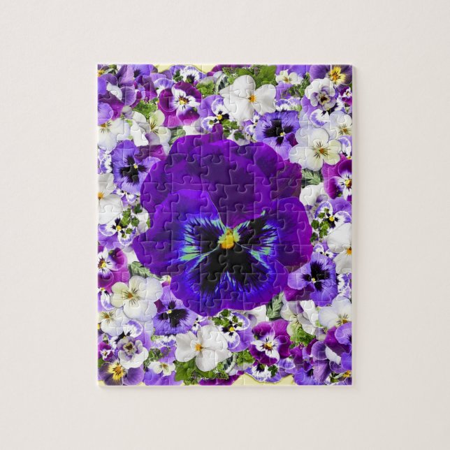 PURPLE & WHITE SPRING PANSIES VIGNETTE JIGSAW PUZZLE (Vertical)