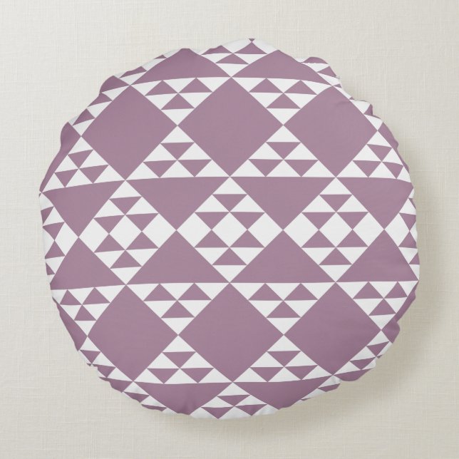 Purple & White Square & Triangle Pattern Ethnic Round Cushion (Back)