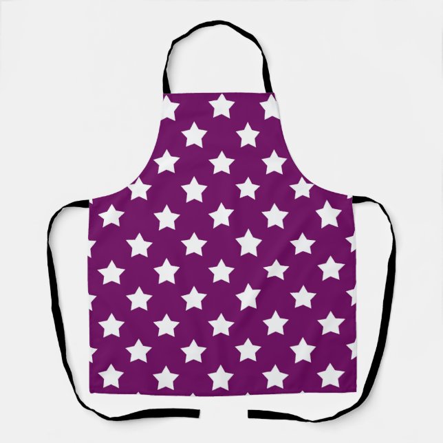 Purple White Stars Pattern Decorative Apron (Front)