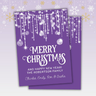 Purple White String Lights Christmas Holiday Card