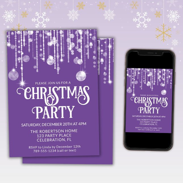 Purple White String Lights Christmas Party  Invitation (Creator Uploaded)