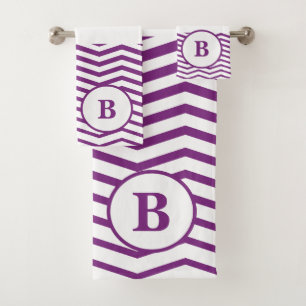 Purple & White Stripe Pattern Bath Towel Set