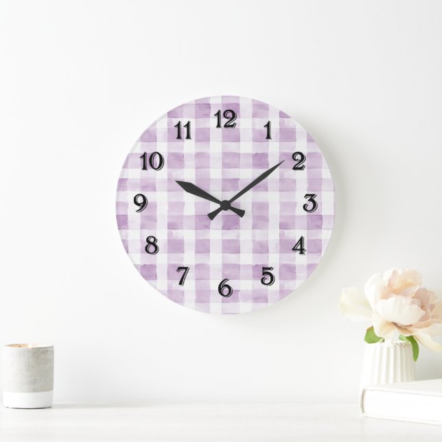 Purple White Stripes Baby Shower Large Clock (Home)