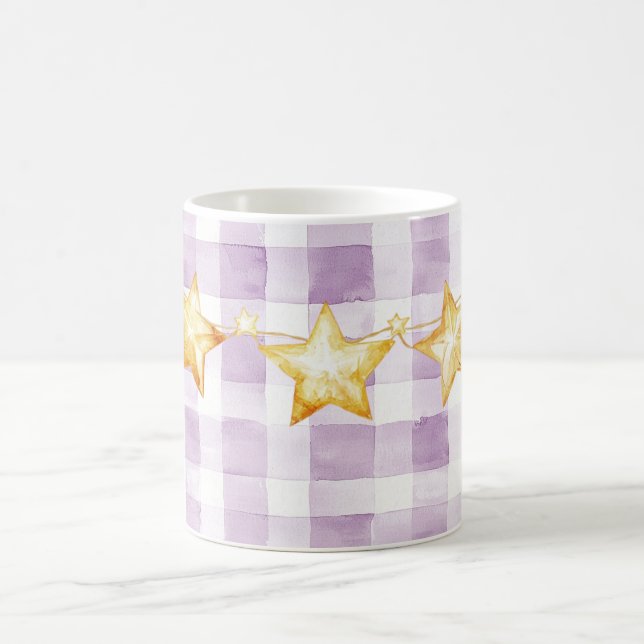 Purple White Stripes Gold Stars Baby Shower Coffee Mug (Center)