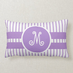 Purple & White Stripes with Large Monogram Centre Lumbar Cushion