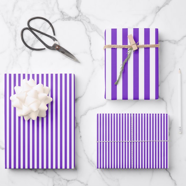 Purple & White Stripes Wrapping Paper Sheet (Front)
