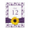 Purple White Sunflower Damask Wedding Table Card