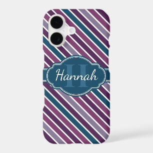 Purple White Teal Bold Stripe Pattern Monogram