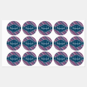 Purple White Teal Bold Stripe Pattern Monogram