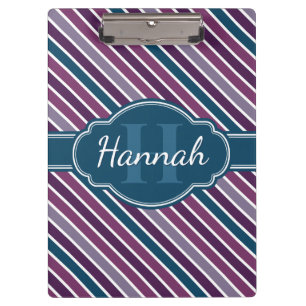 Purple White Teal Bold Stripe Pattern Monogram Clipboard