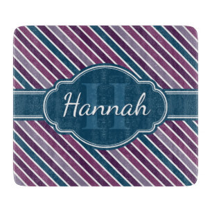 Purple White Teal Bold Stripe Pattern Monogram Cutting Board